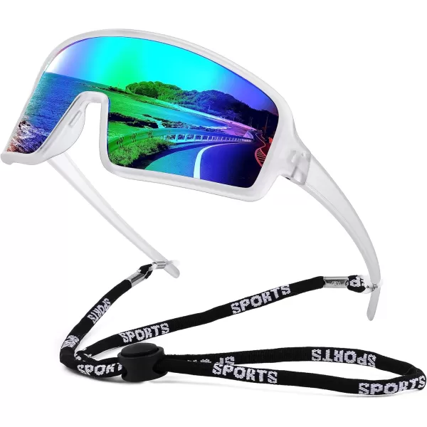 FEISEDY Men Women Sports Sunglasses Baseball Sun Glasses Cycling Fishing Running Trekking 80s 90s Youth Visor UV400 B296204 Clear Frame Blue Mirror Lenses