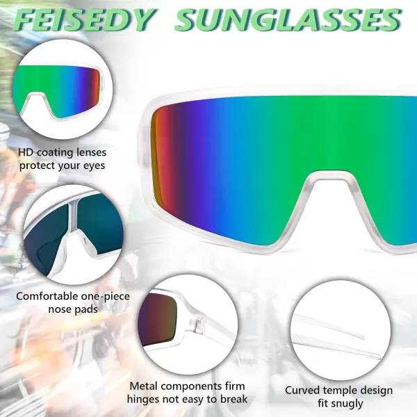 FEISEDY Men Women Sports Sunglasses Baseball Sun Glasses Cycling Fishing Running Trekking 80s 90s Youth Visor UV400 B296204 Clear Frame Blue Mirror Lenses