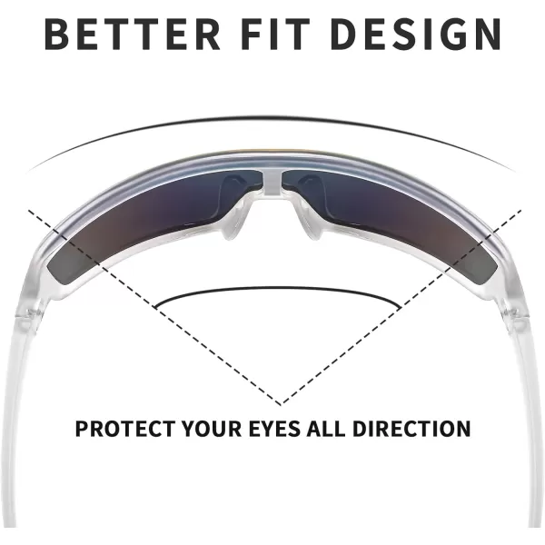 FEISEDY Men Women Sports Sunglasses Baseball Sun Glasses Cycling Fishing Running Trekking 80s 90s Youth Visor UV400 B296204 Clear Frame Blue Mirror Lenses