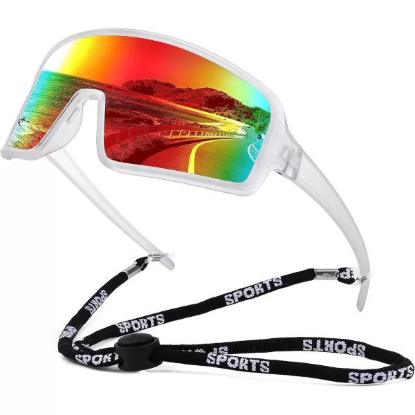 FEISEDY Men Women Sports Sunglasses Baseball Sun Glasses Cycling Fishing Running Trekking 80s 90s Youth Visor UV400 B296205 Clear Frame With Red Mirror Lens