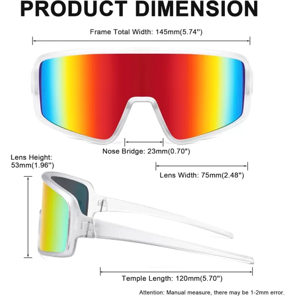 FEISEDY Men Women Sports Sunglasses Baseball Sun Glasses Cycling Fishing Running Trekking 80s 90s Youth Visor UV400 B296205 Clear Frame With Red Mirror Lens