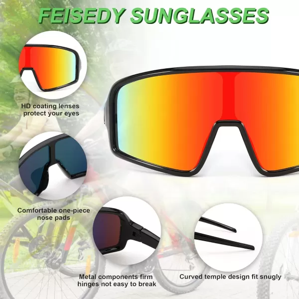 FEISEDY Men Women Sports Sunglasses Baseball Sun Glasses Cycling Fishing Running Trekking 80s 90s Youth Visor UV400 B2962Black Frame