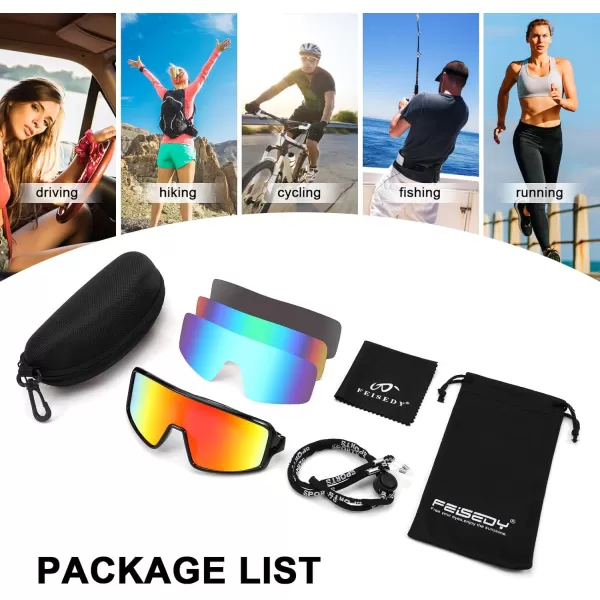FEISEDY Men Women Sports Sunglasses Baseball Sun Glasses Cycling Fishing Running Trekking 80s 90s Youth Visor UV400 B2962Black Frame