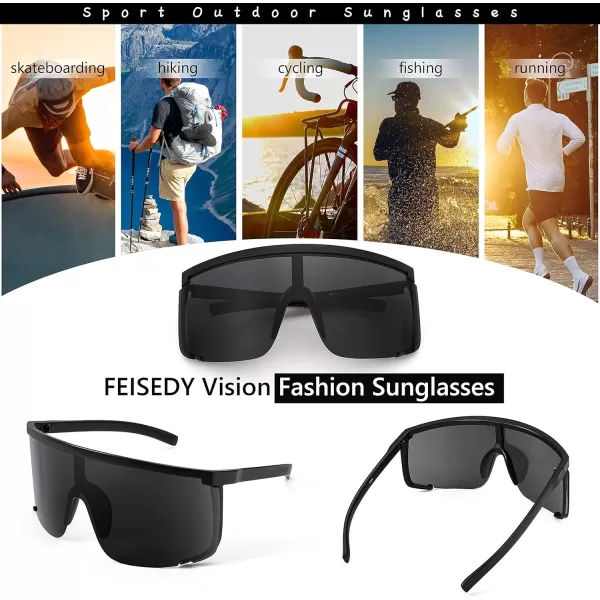 FEISEDY Men Women Sunglasses Sports Cycling Oversized 80s 90s Shades B4089Black