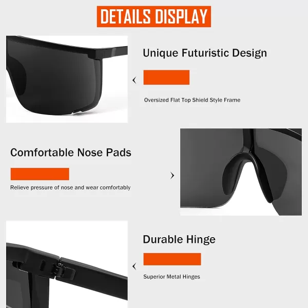 FEISEDY Men Women Sunglasses Sports Cycling Oversized 80s 90s Shades B4089Black
