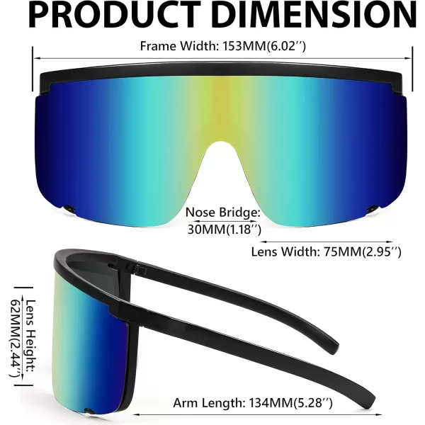 FEISEDY Men Women Sunglasses Sports Cycling Oversized 80s 90s Shades B4089Black Blue Mirror