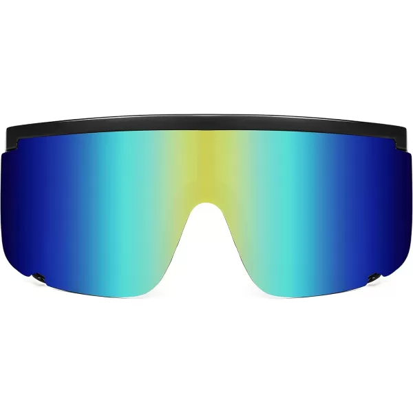 FEISEDY Men Women Sunglasses Sports Cycling Oversized 80s 90s Shades B4089Black Blue Mirror