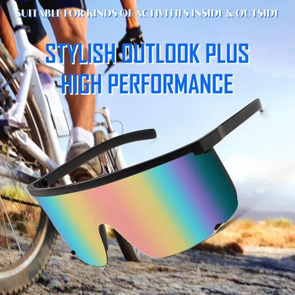 FEISEDY Men Women Sunglasses Sports Cycling Oversized 80s 90s Shades B4089Black Pink Mirror