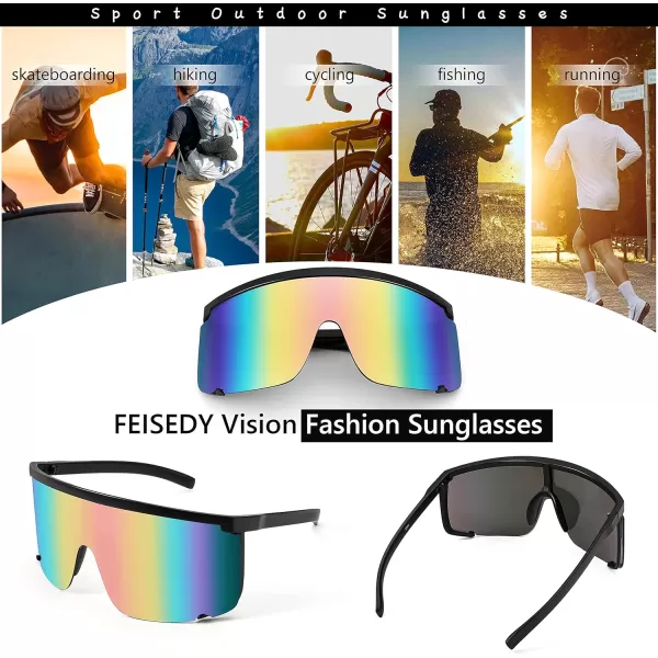 FEISEDY Men Women Sunglasses Sports Cycling Oversized 80s 90s Shades B4089Black Pink Mirror