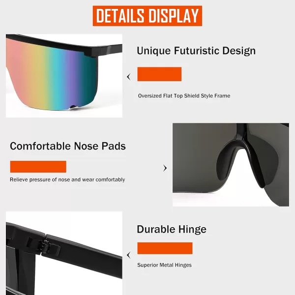 FEISEDY Men Women Sunglasses Sports Cycling Oversized 80s 90s Shades B4089Black Pink Mirror