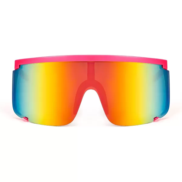 FEISEDY Men Women Sunglasses Sports Cycling Oversized 80s 90s Shades B4089Pink Rainbow Mirror