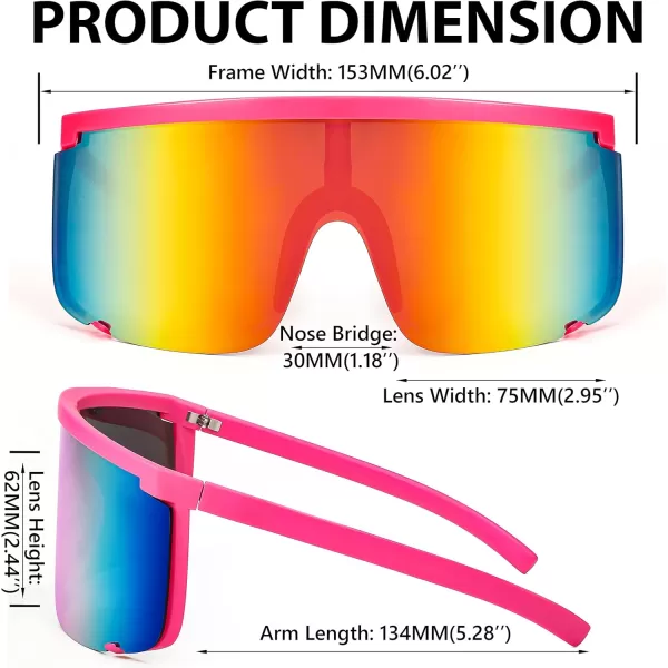 FEISEDY Men Women Sunglasses Sports Cycling Oversized 80s 90s Shades B4089Pink Rainbow Mirror