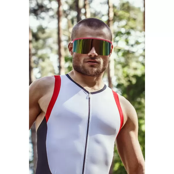 FEISEDY Men Women Sunglasses Sports Cycling Oversized 80s 90s Shades B4089Pink Rainbow Mirror