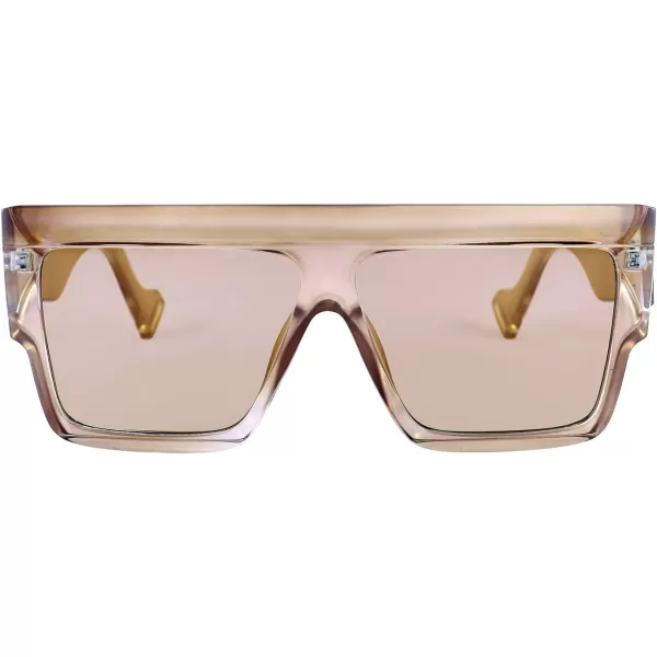 FEISEDY Oversized Flat Top Sunglasses Women Men Square Aviator Fashion Shades B2750Champagne