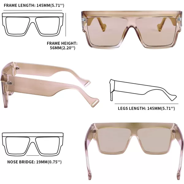 FEISEDY Oversized Flat Top Sunglasses Women Men Square Aviator Fashion Shades B2750Champagne