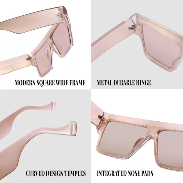 FEISEDY Oversized Flat Top Sunglasses Women Men Square Aviator Fashion Shades B2750Champagne