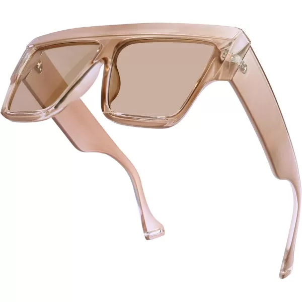 FEISEDY Oversized Flat Top Sunglasses Women Men Square Aviator Fashion Shades B2750Champagne