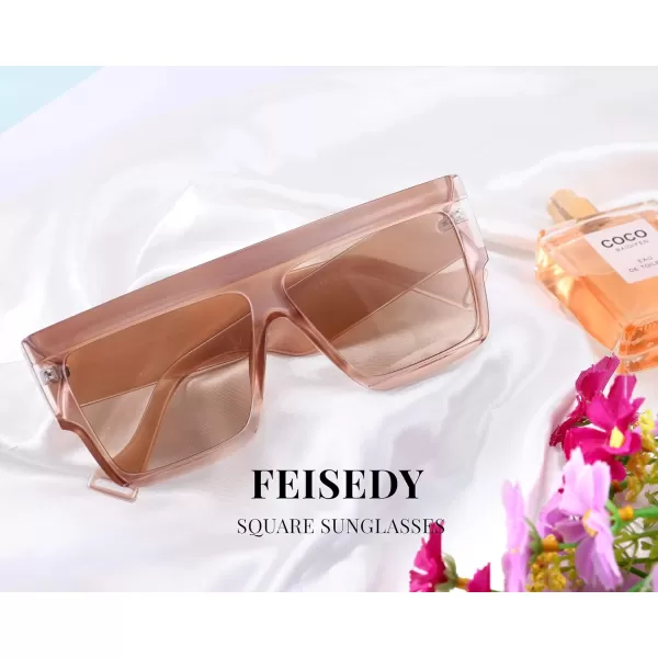 FEISEDY Oversized Flat Top Sunglasses Women Men Square Aviator Fashion Shades B2750Champagne