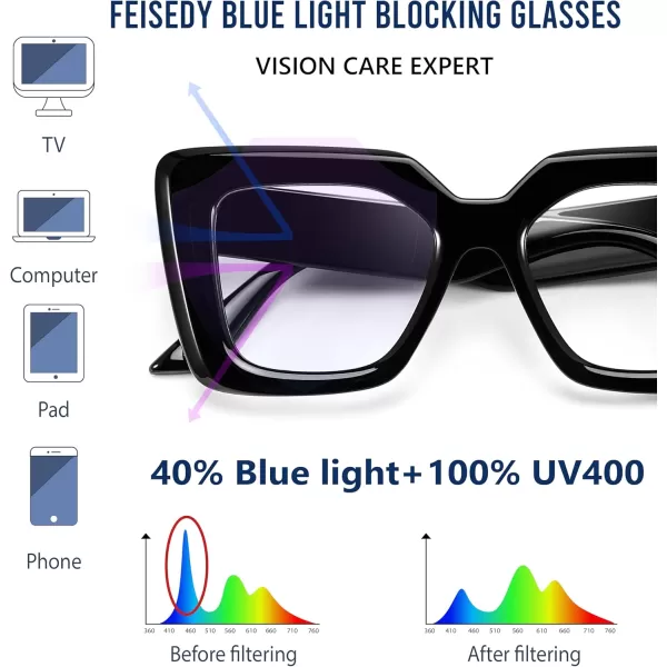 FEISEDY Oversized Square Blue Light Blocking Glasses for Women Men Fashion Computer Glasses Reduce Eye Strain B0111Black