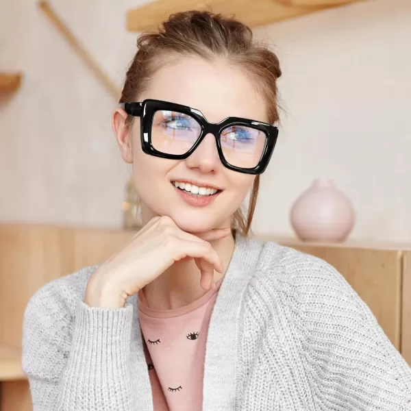 FEISEDY Oversized Square Blue Light Blocking Glasses for Women Men Fashion Computer Glasses Reduce Eye Strain B0111Black