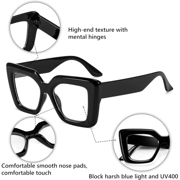 FEISEDY Oversized Square Blue Light Blocking Glasses for Women Men Fashion Computer Glasses Reduce Eye Strain B0111Black