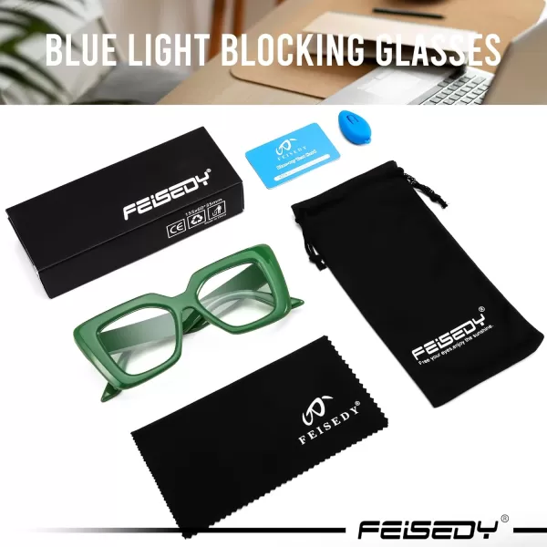 FEISEDY Oversized Square Blue Light Blocking Glasses for Women Men Fashion Computer Glasses Reduce Eye Strain B0111Green
