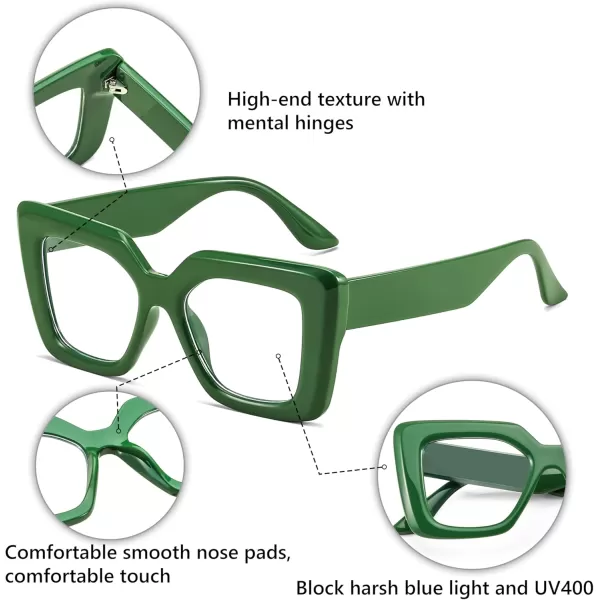 FEISEDY Oversized Square Blue Light Blocking Glasses for Women Men Fashion Computer Glasses Reduce Eye Strain B0111Green