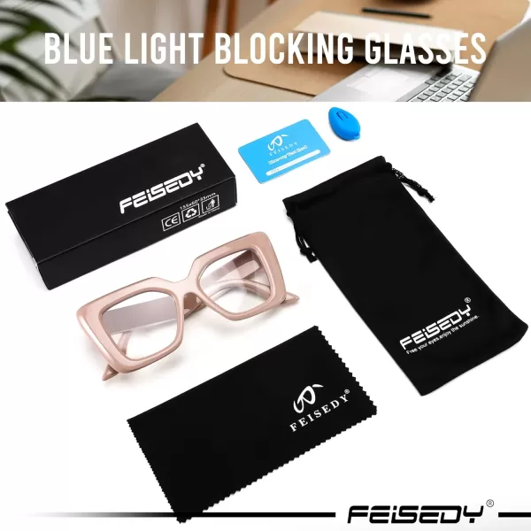 FEISEDY Oversized Square Blue Light Blocking Glasses for Women Men Fashion Computer Glasses Reduce Eye Strain B0111Khaki
