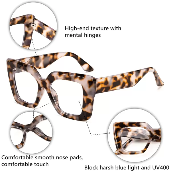 FEISEDY Oversized Square Blue Light Blocking Glasses for Women Men Fashion Computer Glasses Reduce Eye Strain B0111Leopard