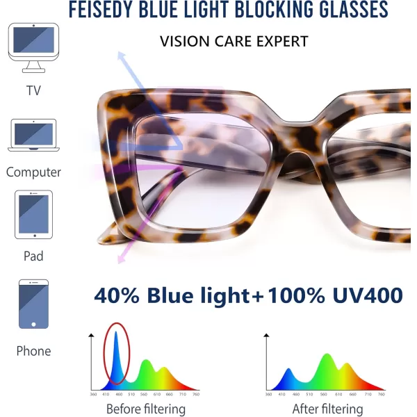 FEISEDY Oversized Square Blue Light Blocking Glasses for Women Men Fashion Computer Glasses Reduce Eye Strain B0111Leopard