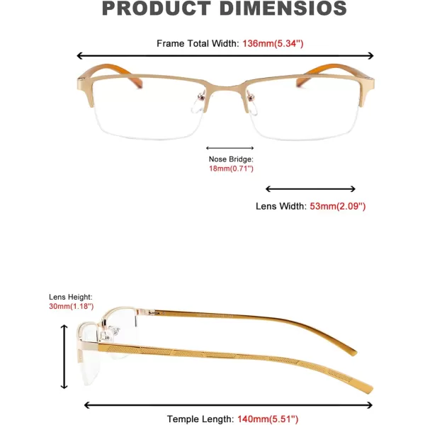FEISEDY Refined Semi Rimless Rectangle HalfFrame Blue Light Blocking Computer Glasses Women Men B2626Gold