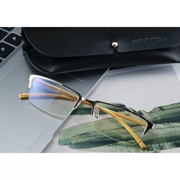 FEISEDY Refined Semi Rimless Rectangle HalfFrame Blue Light Blocking Computer Glasses Women Men B2626Gold