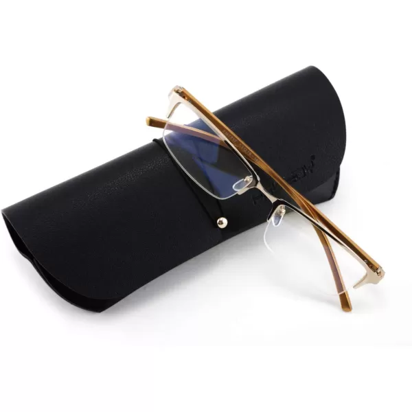FEISEDY Refined Semi Rimless Rectangle HalfFrame Blue Light Blocking Computer Glasses Women Men B2626Gold