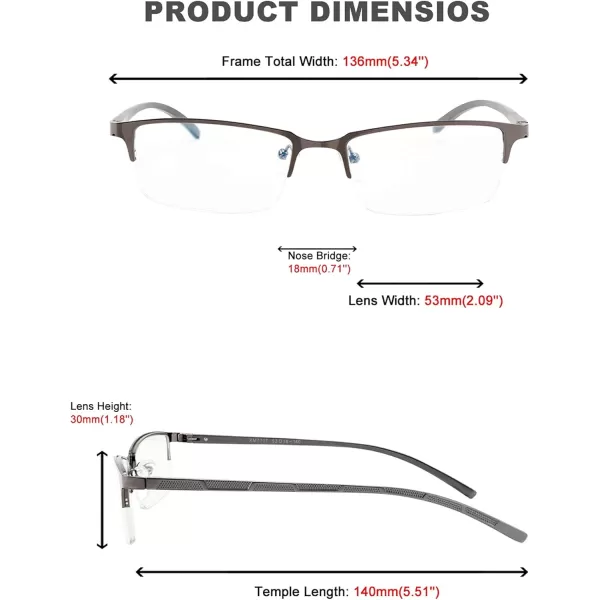 FEISEDY Refined Semi Rimless Rectangle HalfFrame Blue Light Blocking Computer Glasses Women Men B2626Gun