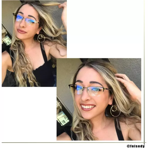 FEISEDY Refined Semi Rimless Rectangle HalfFrame Blue Light Blocking Computer Glasses Women Men B2626Gun