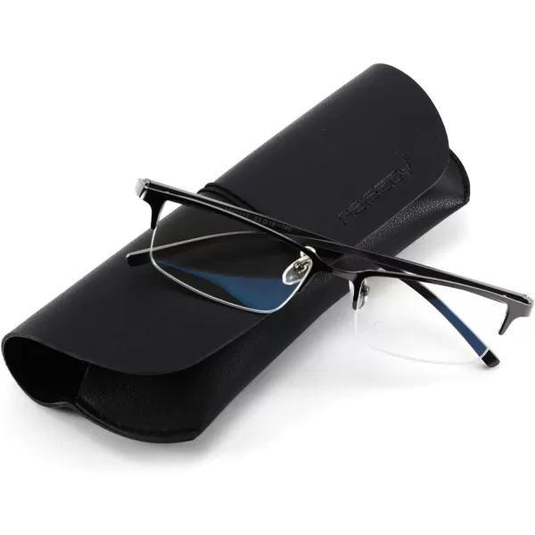 FEISEDY Refined Semi Rimless Rectangle HalfFrame Blue Light Blocking Computer Glasses Women Men B2626Gun