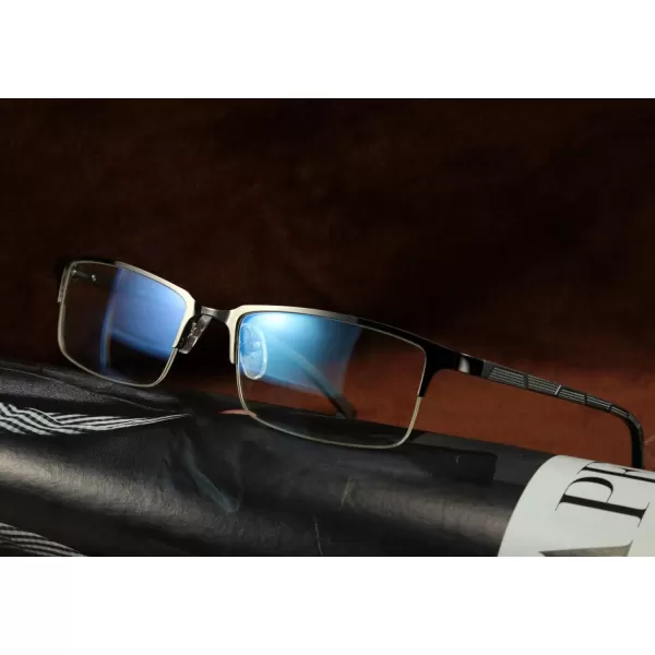 FEISEDY Refined Semi Rimless Rectangle HalfFrame Blue Light Blocking Computer Glasses Women Men B2626Gun