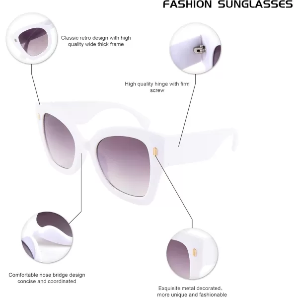 FEISEDY Retro Cat Eye Sunglasses Women Vintage Square Cateye Metal decorated Sunglasses B4032White