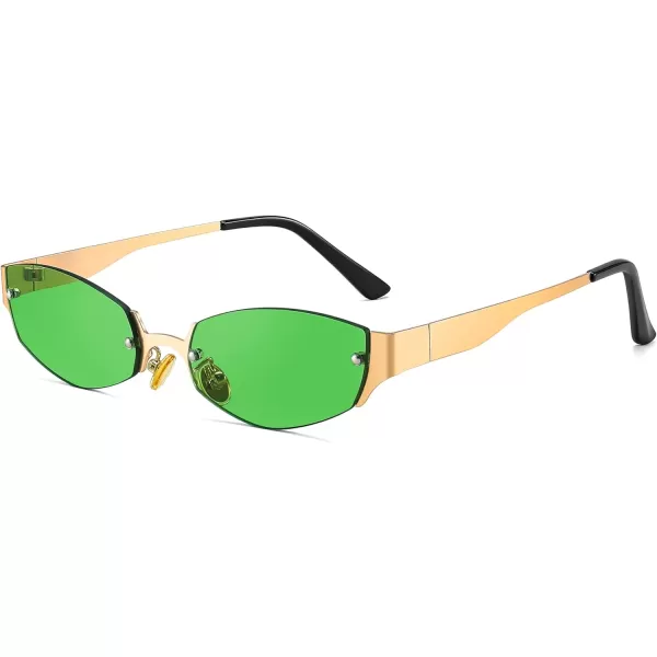 FEISEDY Retro Oval Sunglasses Women Men Y2K Fashion Designer Cosplay Glasses Party Accessories B2376Green