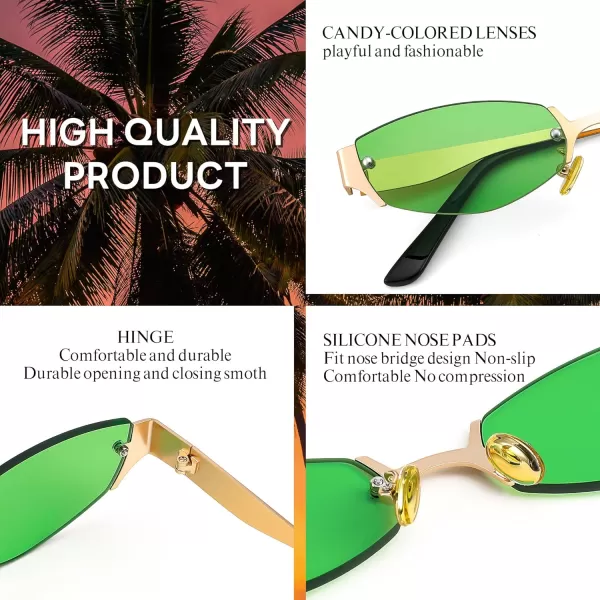 FEISEDY Retro Oval Sunglasses Women Men Y2K Fashion Designer Cosplay Glasses Party Accessories B2376Green