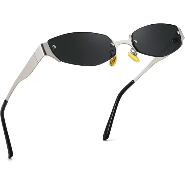FEISEDY Retro Oval Sunglasses Women Men Y2K Fashion Designer Cosplay Glasses Party Accessories B2376Grey