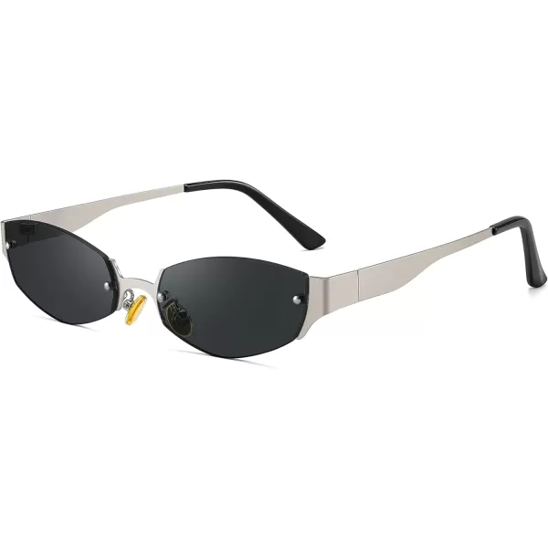 FEISEDY Retro Oval Sunglasses Women Men Y2K Fashion Designer Cosplay Glasses Party Accessories B2376Grey