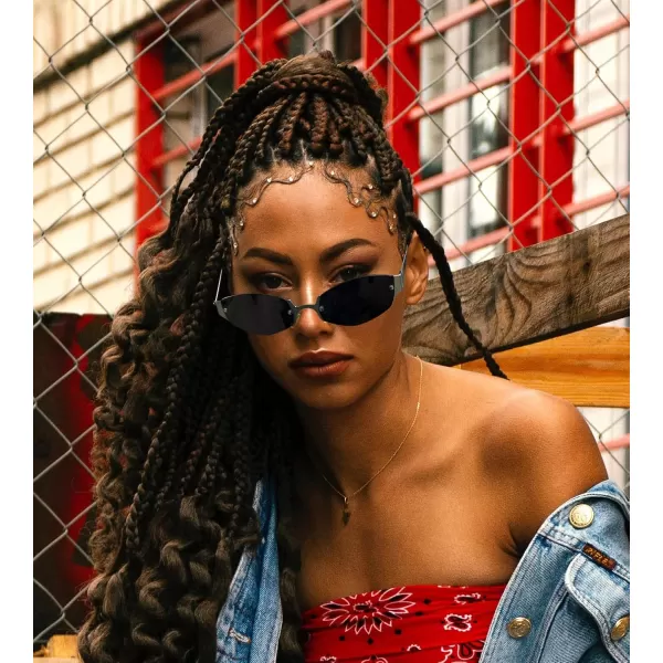 FEISEDY Retro Oval Sunglasses Women Men Y2K Fashion Designer Cosplay Glasses Party Accessories B2376Grey