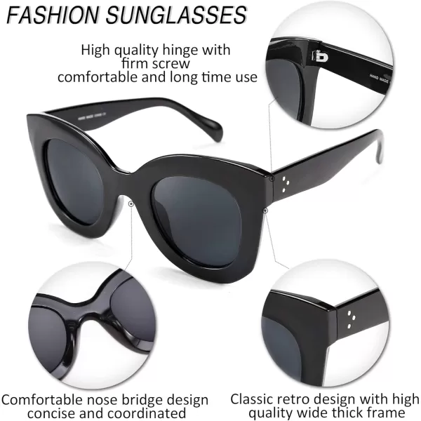 FEISEDY Retro Oversized Square Horn Sunglasses Semi Cat Eye Butterfly Glass Big Thick Bold Frame B2572Black