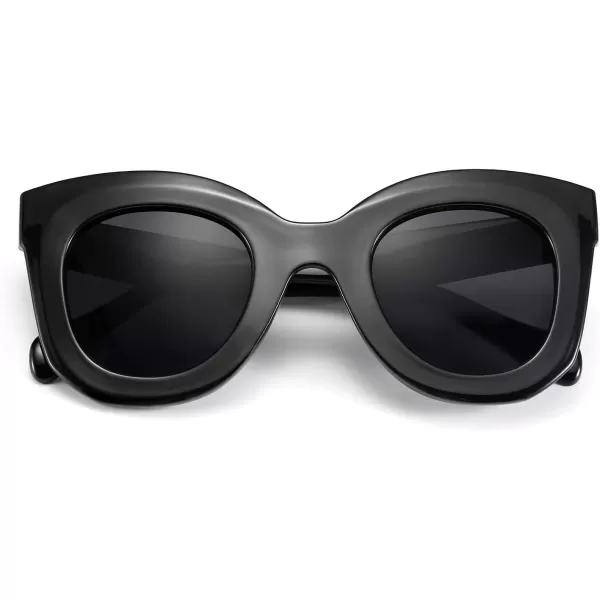 FEISEDY Retro Oversized Square Horn Sunglasses Semi Cat Eye Butterfly Glass Big Thick Bold Frame B2572Black