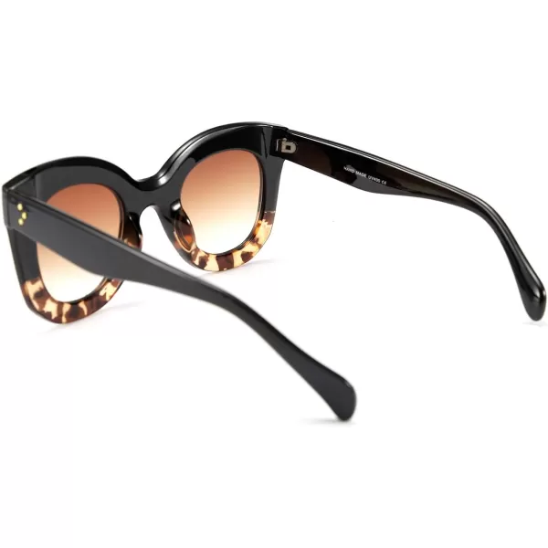 FEISEDY Retro Oversized Square Horn Sunglasses Semi Cat Eye Butterfly Glass Big Thick Bold Frame B2572Blackleopard