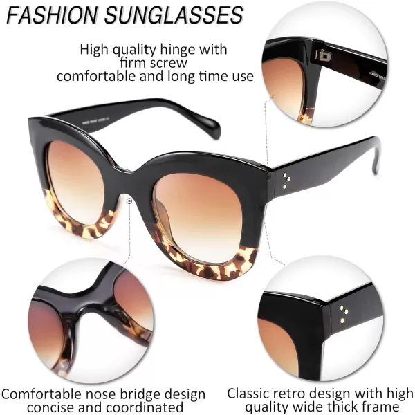FEISEDY Retro Oversized Square Horn Sunglasses Semi Cat Eye Butterfly Glass Big Thick Bold Frame B2572Blackleopard