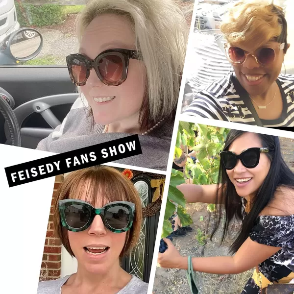 FEISEDY Retro Oversized Square Horn Sunglasses Semi Cat Eye Butterfly Glass Big Thick Bold Frame B2572Blackleopard