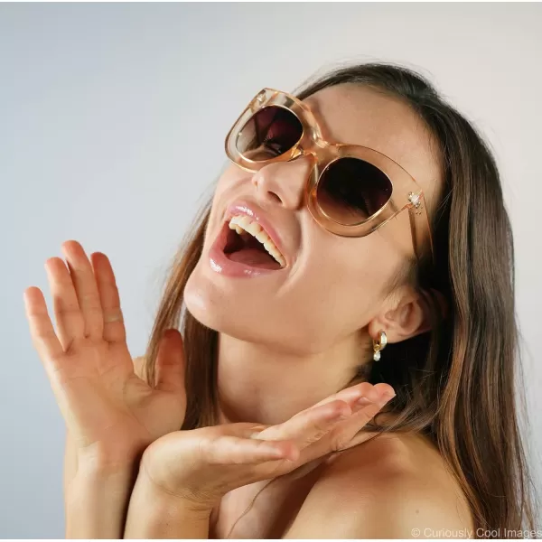 FEISEDY Retro Oversized Square Horn Sunglasses Semi Cat Eye Butterfly Glass Big Thick Bold Frame B2572Champagne