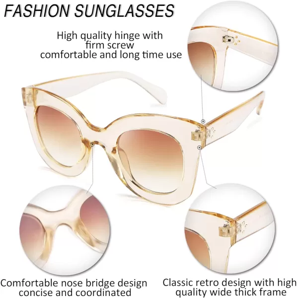 FEISEDY Retro Oversized Square Horn Sunglasses Semi Cat Eye Butterfly Glass Big Thick Bold Frame B2572Champagne